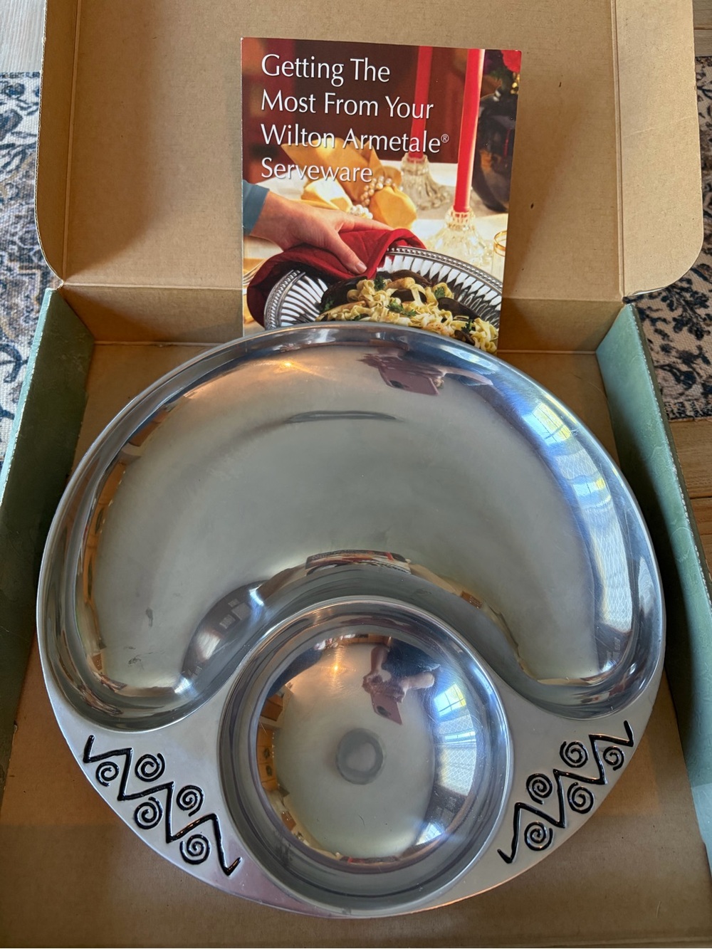 Wilton Armetale Pewter Serving Bowl with Black Swirl Accents